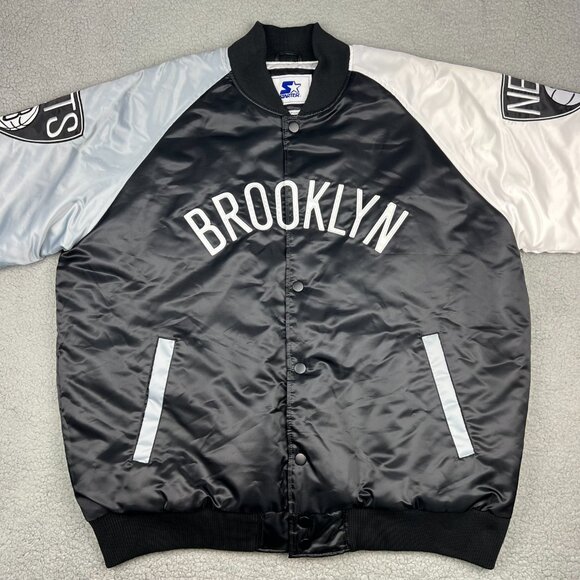 Brooklyn Nets Varsity Jacket Mens 3XL XXXL Black Satin Snap Starter G-III NBA - Picture 2 of 11